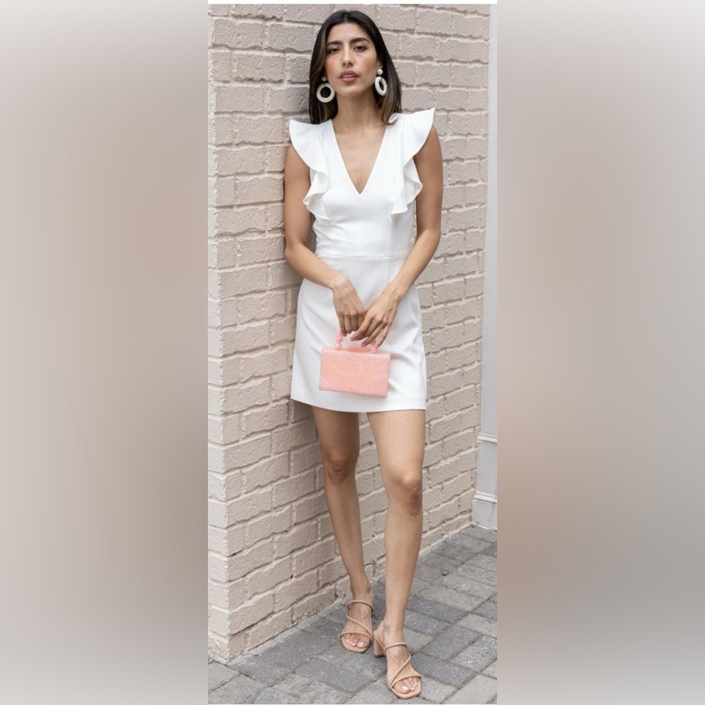 Elegant White Ruffle Top by French Connection Size 12 NWT